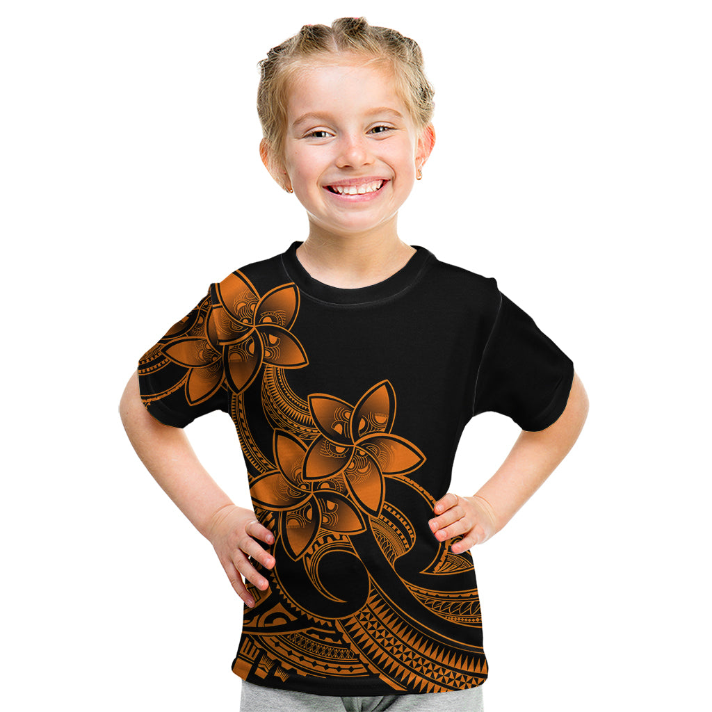Polynesian Pride Plumeria Flowers Kid T Shirt Polynesian Tribal Gold Vibe LT9 Gold - Polynesian Pride