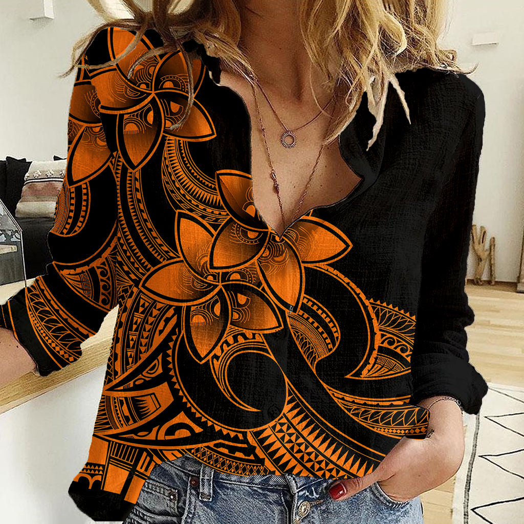 Polynesian Pride Plumeria Flowers Women Casual Shirt Polynesian Tribal Gold Vibe LT9 Female Gold - Polynesian Pride