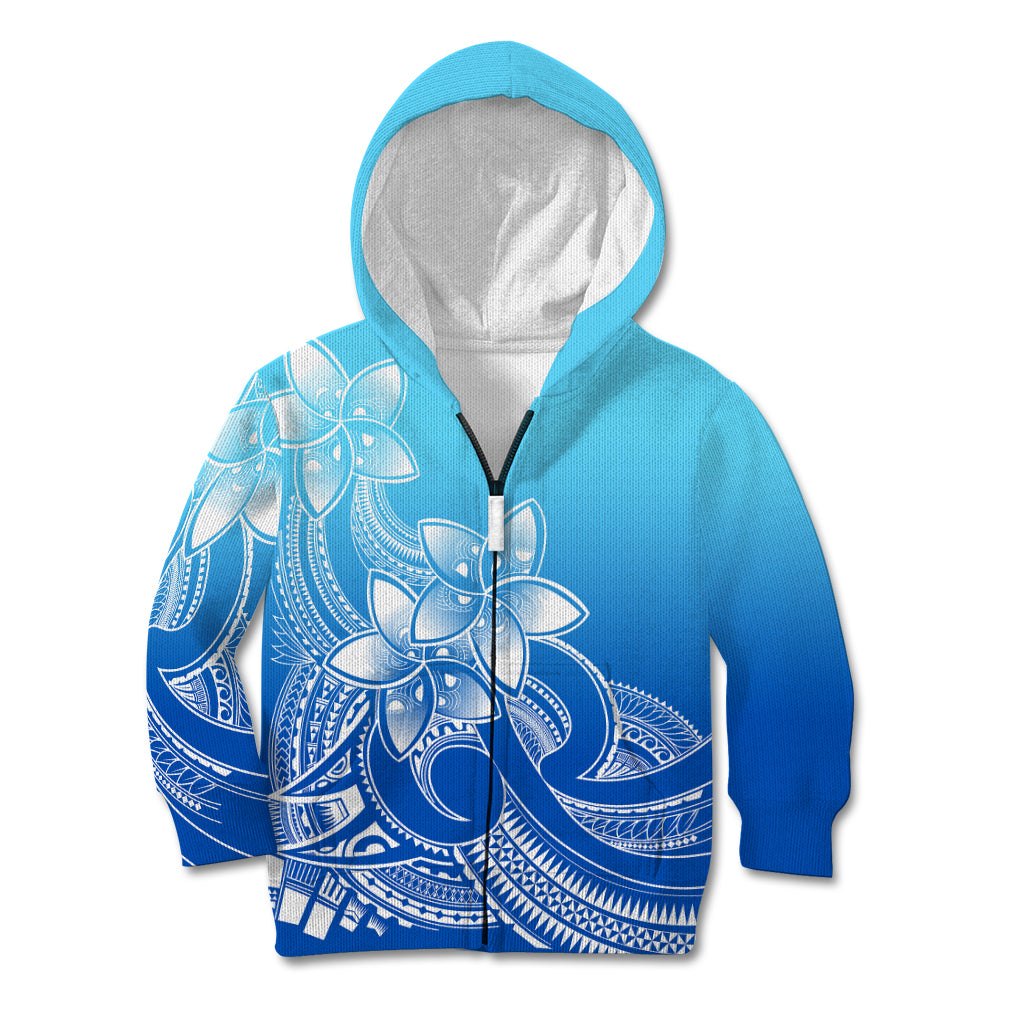 Polynesian Pride Plumeria Flowers Kid Hoodie Polynesian Tribal Gradient Blue LT9 Zip Hoodie Blue - Polynesian Pride