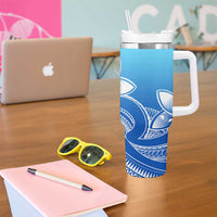 Polynesian Tribal Plumeria Flowers Tumbler With Handle Gradient Blue Vibe