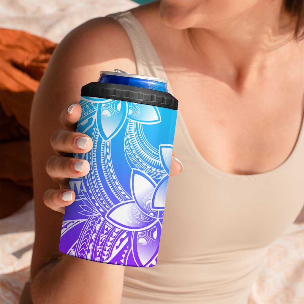 Polynesian Tribal Plumeria Flowers 4 in 1 Can Cooler Tumbler Gradient Purple Vibe