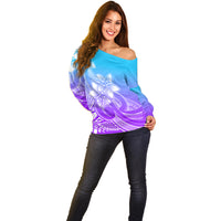 Polynesian Pride Plumeria Flowers Off Shoulder Sweater Polynesian Tribal Gradient Purple LT9 - Polynesian Pride