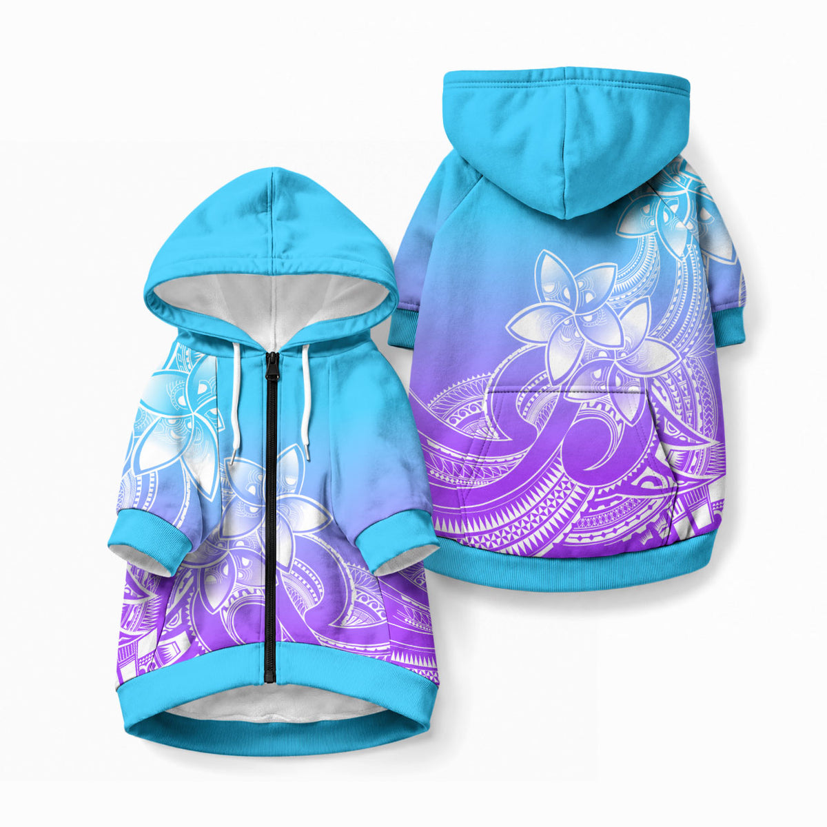 Polynesian Pride Plumeria Flowers Pet Hoodie Polynesian Tribal Gradient Purple LT9 Zip-up Purple - Polynesian Pride
