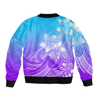 Polynesian Pride Plumeria Flowers Sleeve Zip Bomber Jacket Polynesian Tribal Gradient Purple LT9 - Polynesian Pride