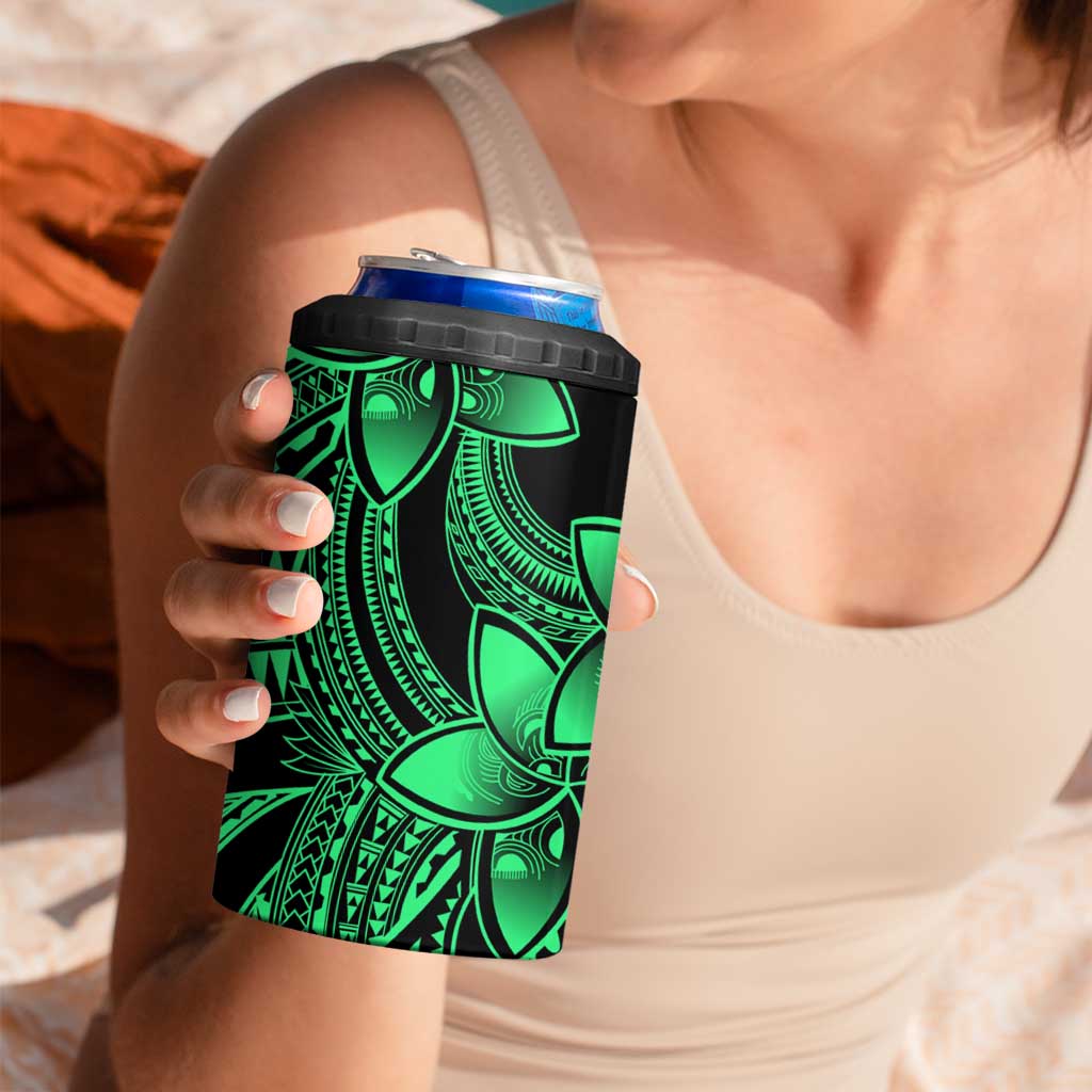 Polynesian Tribal Plumeria Flowers 4 in 1 Can Cooler Tumbler Green Vibe