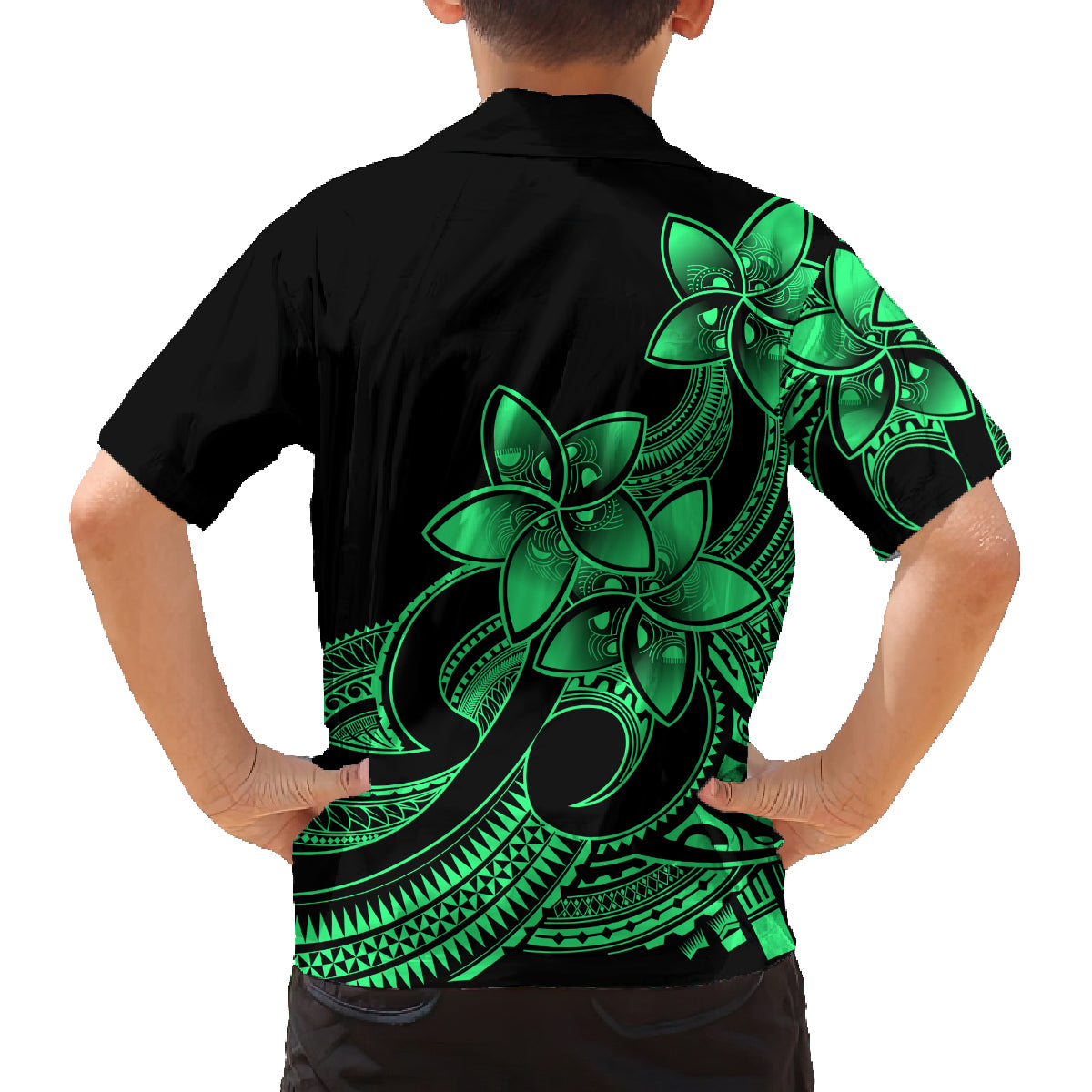 Polynesian Matching Outfit For Family - Plumeria Flowers Long Dress Hawaiian Shirt Polynesian Tribal Green Vibe LT9 - Polynesian Pride