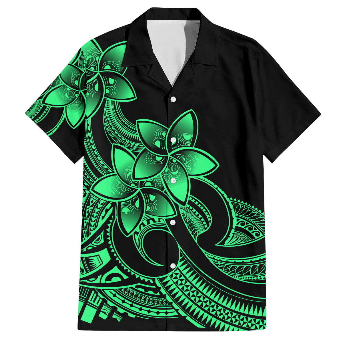 Polynesian Matching Outfit For Family - Plumeria Flowers Long Dress Hawaiian Shirt Polynesian Tribal Green Vibe LT9 Dad's Shirt - Short Sleeve - Polynesian Pride