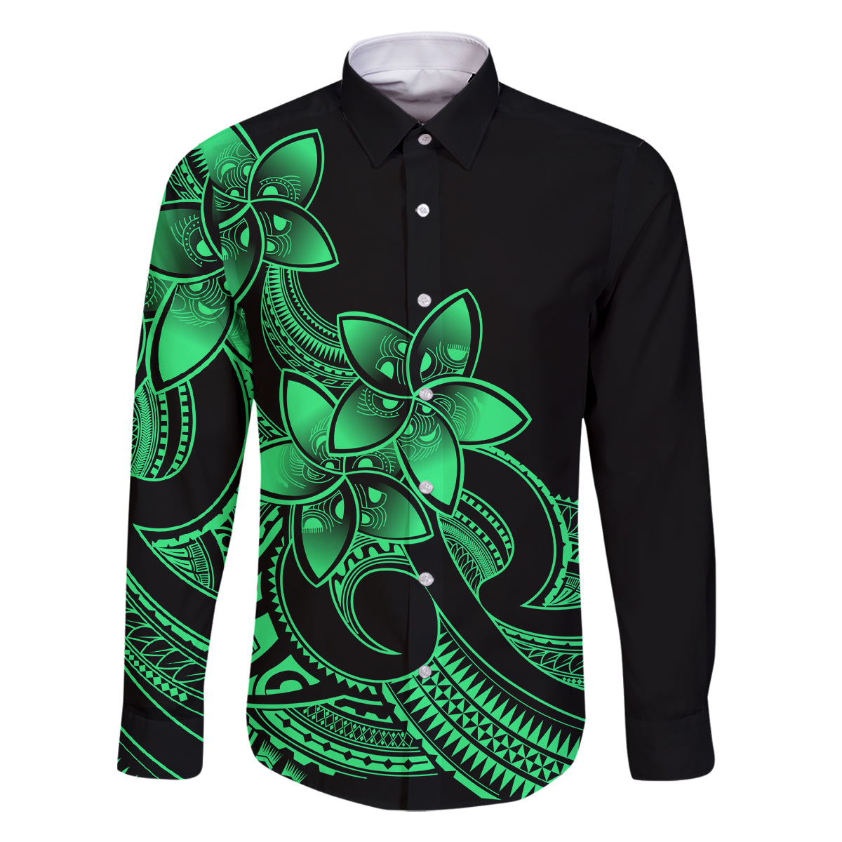 Polynesian Matching Outfit For Family - Plumeria Flowers Long Dress Hawaiian Shirt Polynesian Tribal Green Vibe LT9 - Polynesian Pride