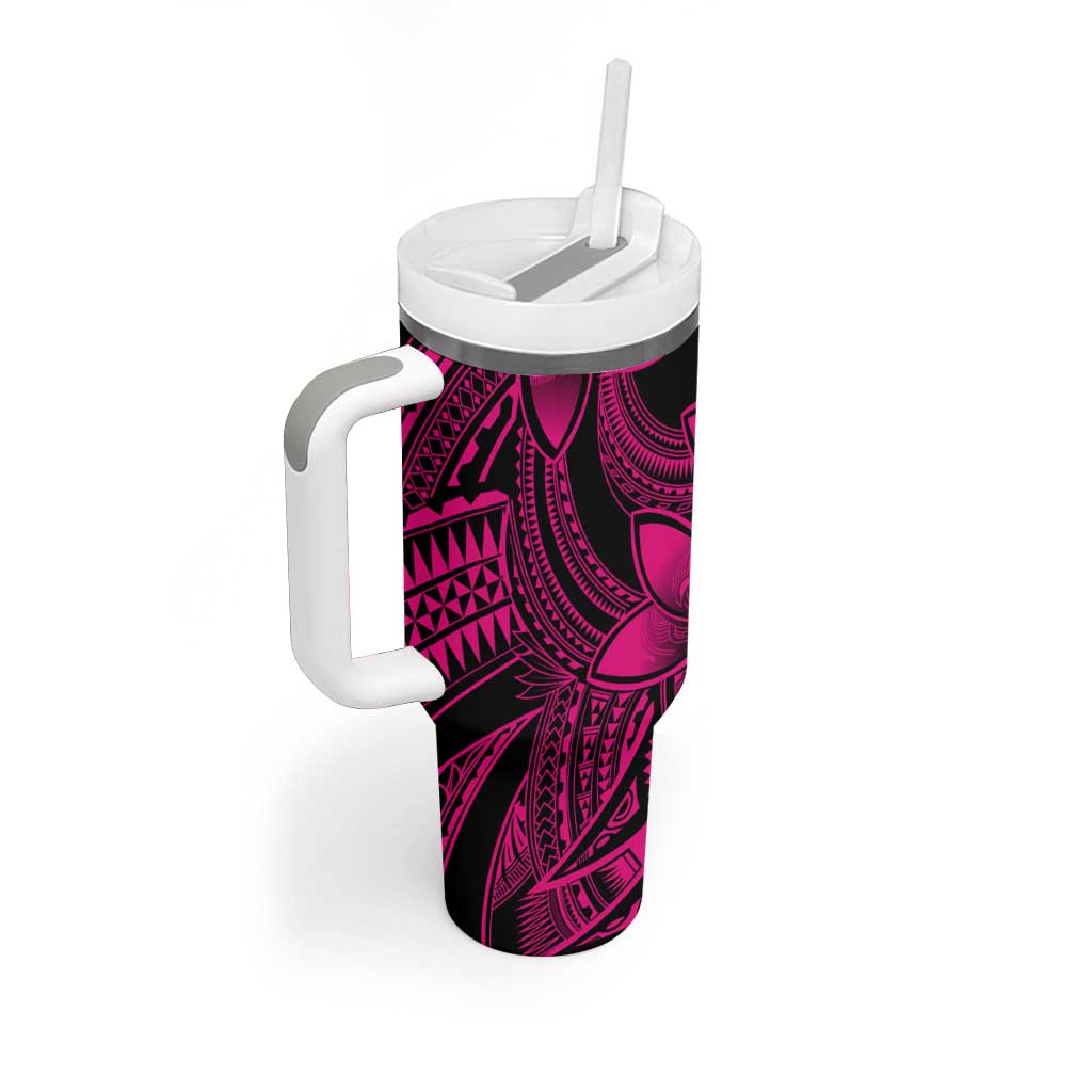 Polynesian Tribal Plumeria Flowers Tumbler With Handle Pink Vibe