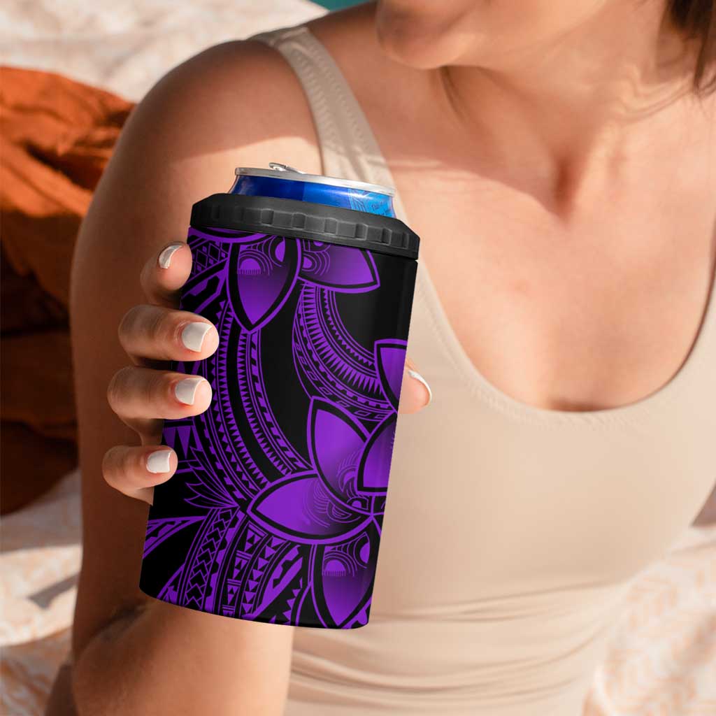 Polynesian Tribal Plumeria Flowers 4 in 1 Can Cooler Tumbler Purple Vibe