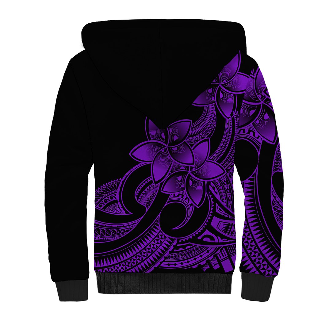 Polynesian Pride Plumeria Flowers Sherpa Hoodie Polynesian Tribal Purple Vibe LT9 - Polynesian Pride