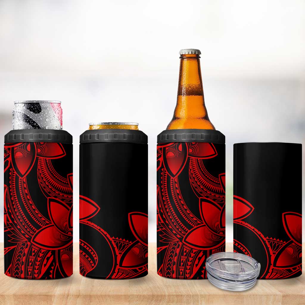 Polynesian Tribal Plumeria Flowers 4 in 1 Can Cooler Tumbler Red Vibe