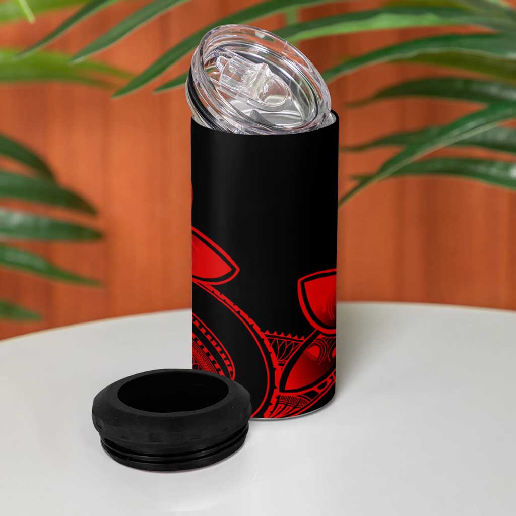 Polynesian Tribal Plumeria Flowers 4 in 1 Can Cooler Tumbler Red Vibe