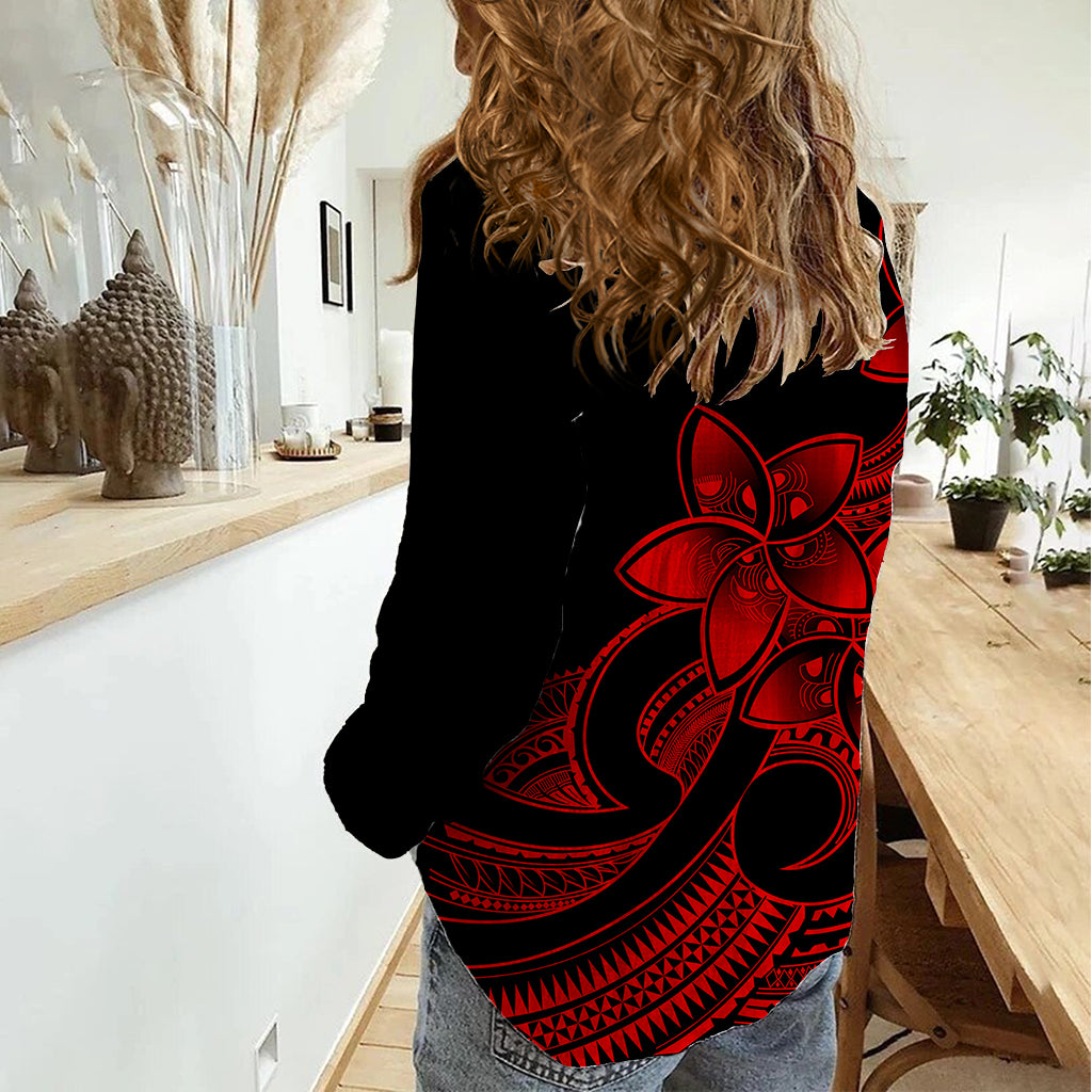 Polynesian Pride Plumeria Flowers Women Casual Shirt Polynesian Tribal Red Vibe LT9 - Polynesian Pride