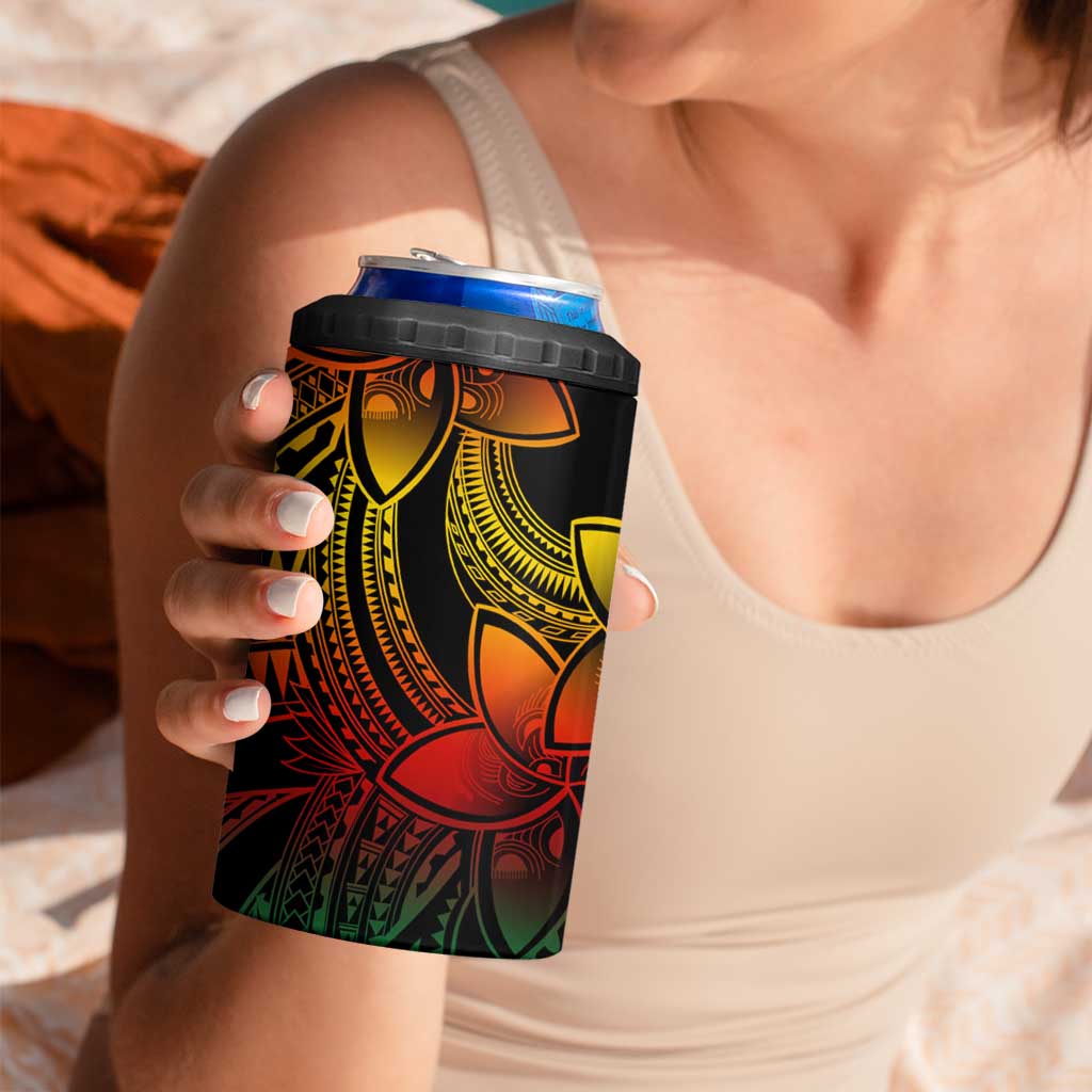 Polynesian Tribal Plumeria Flowers 4 in 1 Can Cooler Tumbler Reggae Vibe