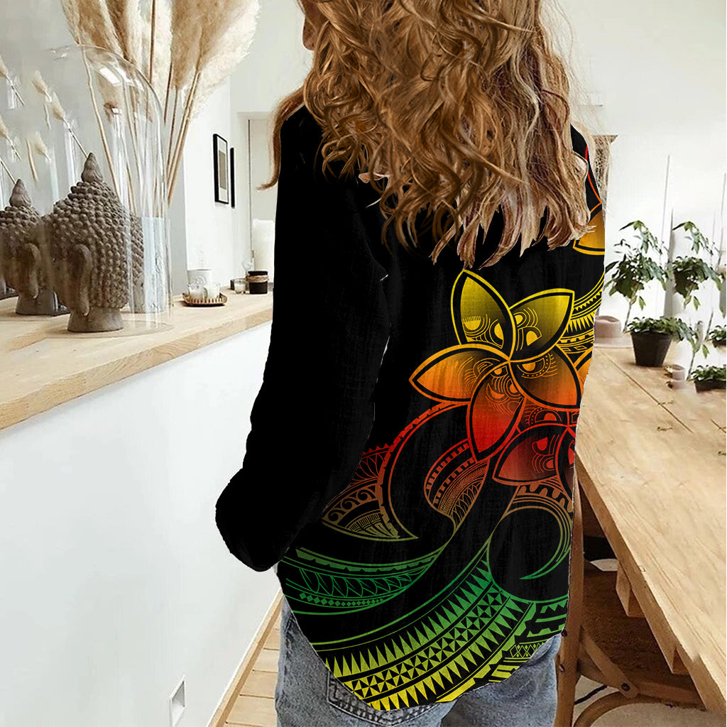 Polynesian Pride Plumeria Flowers Women Casual Shirt Polynesian Tribal Reggae Vibe LT9