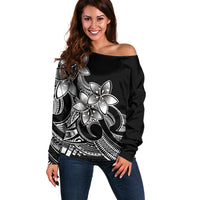 Polynesian Pride Plumeria Flowers Off Shoulder Sweater Polynesian Tribal White Vibe LT9 Women White - Polynesian Pride