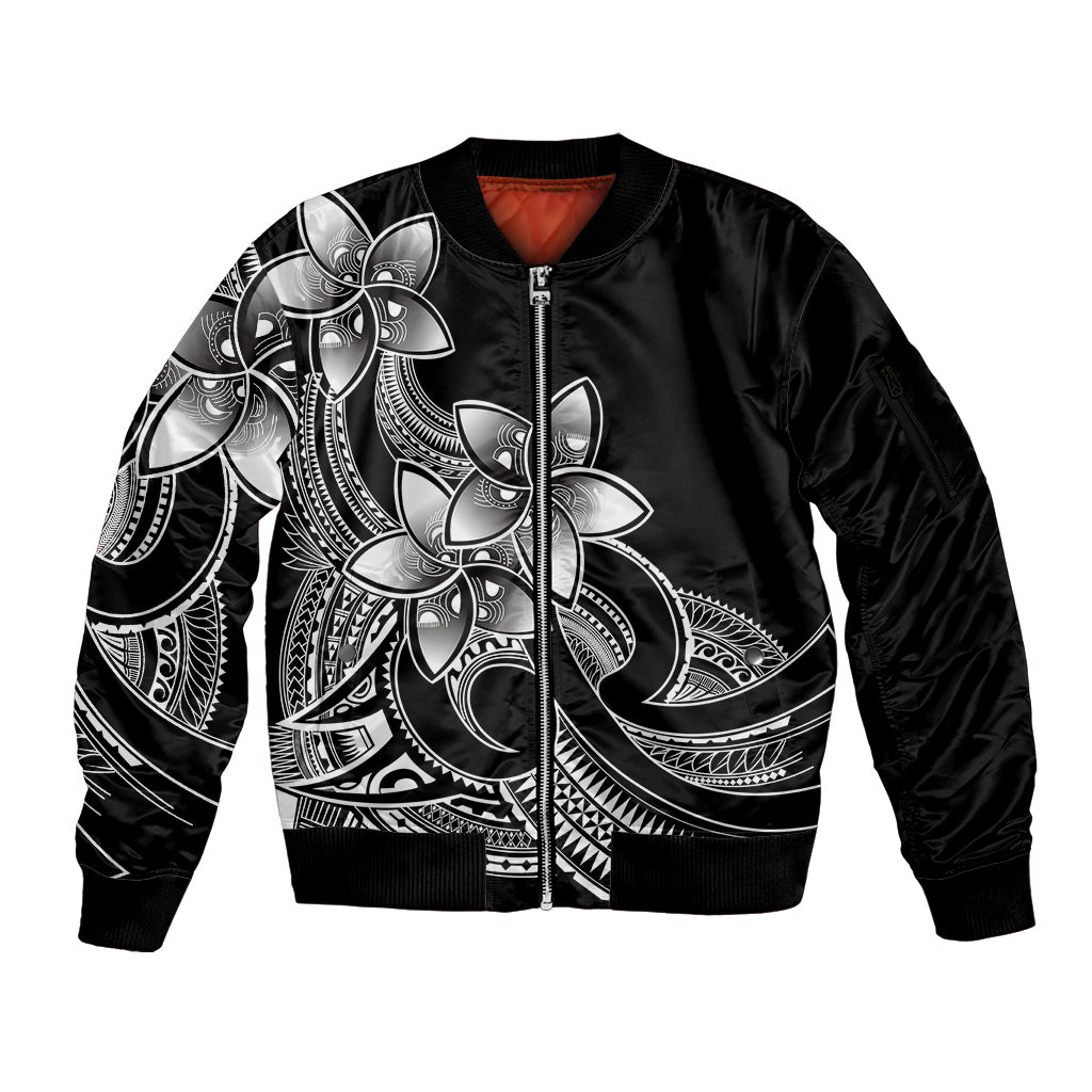 Polynesian Pride Plumeria Flowers Sleeve Zip Bomber Jacket Polynesian Tribal White Vibe LT9 Unisex White - Polynesian Pride