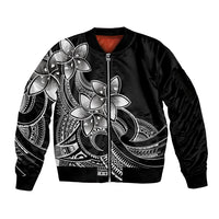 Polynesian Pride Plumeria Flowers Sleeve Zip Bomber Jacket Polynesian Tribal White Vibe LT9 Unisex White - Polynesian Pride