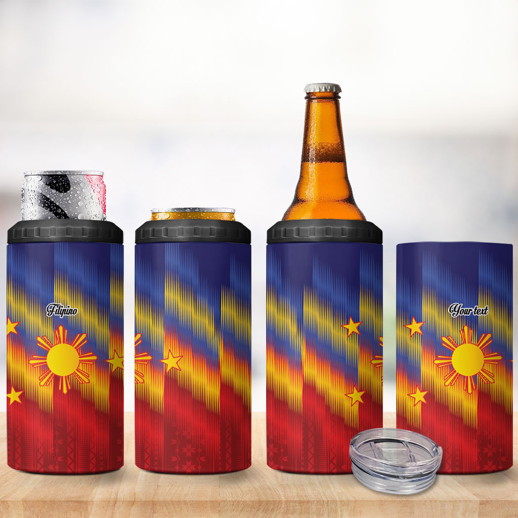 Personalized Philippines Eight Rays Sun 4 in 1 Can Cooler Tumbler Traditional Filipino Igorot Pattern Motif