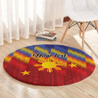 Personalized Philippines Eight Rays Sun Round Carpet Traditional Filipino Igorot Pattern Motif