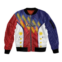 Personalized Philippines Eight Rays Sun Sleeve Zip Bomber Jacket Traditional Filipino Igorot Pattern Motif