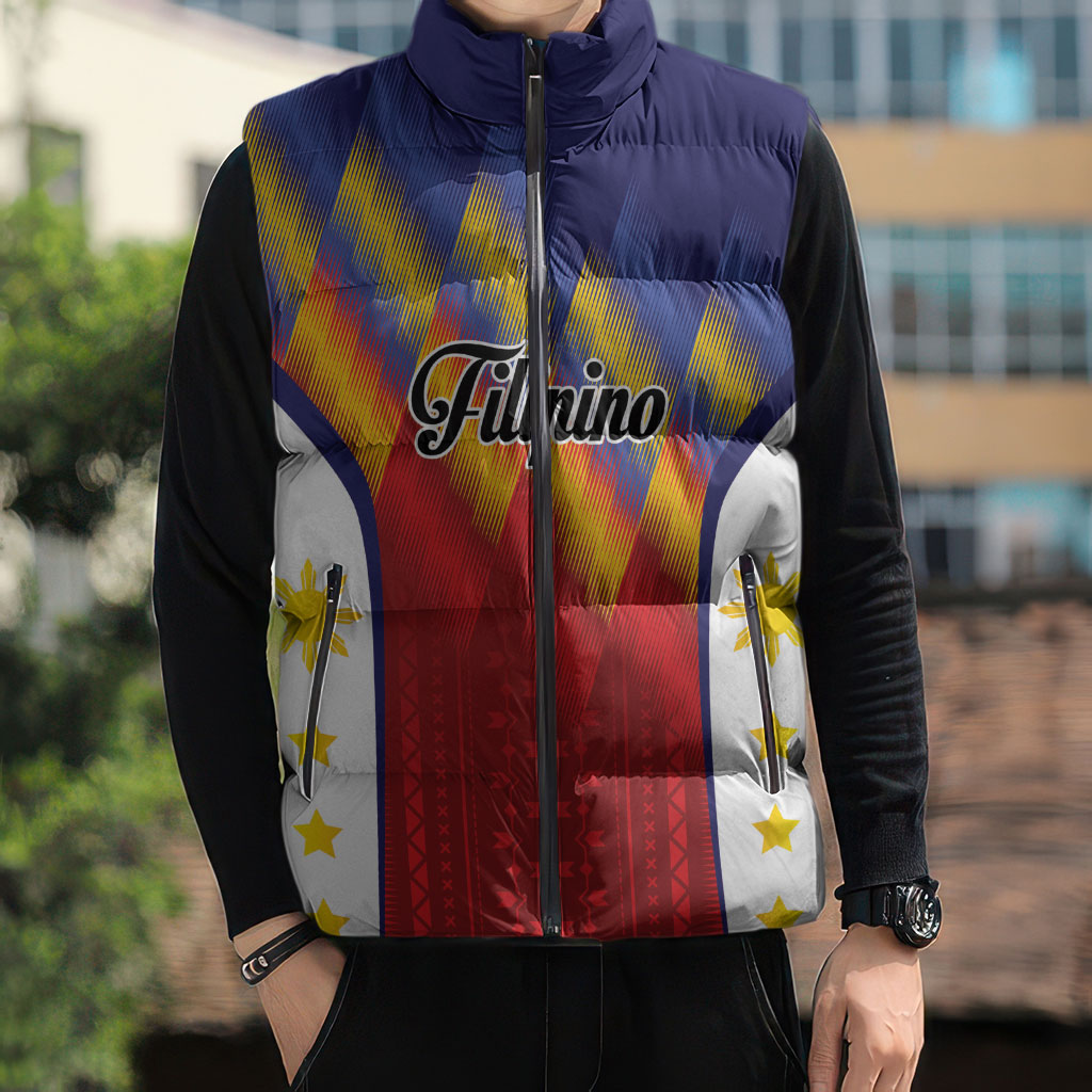 Personalized Philippines Eight Rays Sun Sleeveless Puffer Jacket Traditional Filipino Igorot Pattern Motif