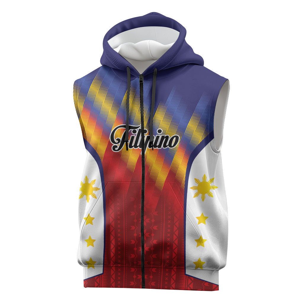 Personalized Philippines Eight Rays Sun Sleeveless Zip Hoodie Traditional Filipino Igorot Pattern Motif