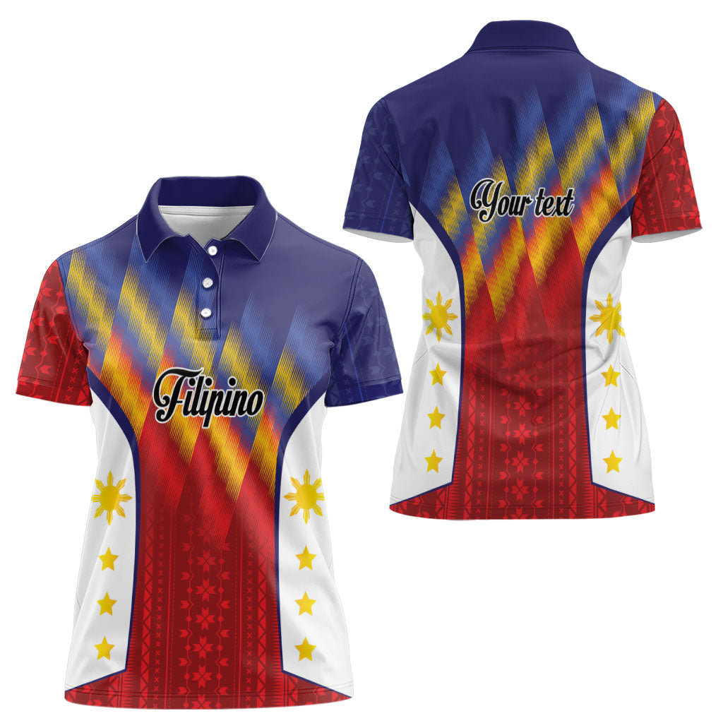 Personalized Philippines Eight Rays Sun Women Polo Shirt Traditional Filipino Igorot Pattern Motif
