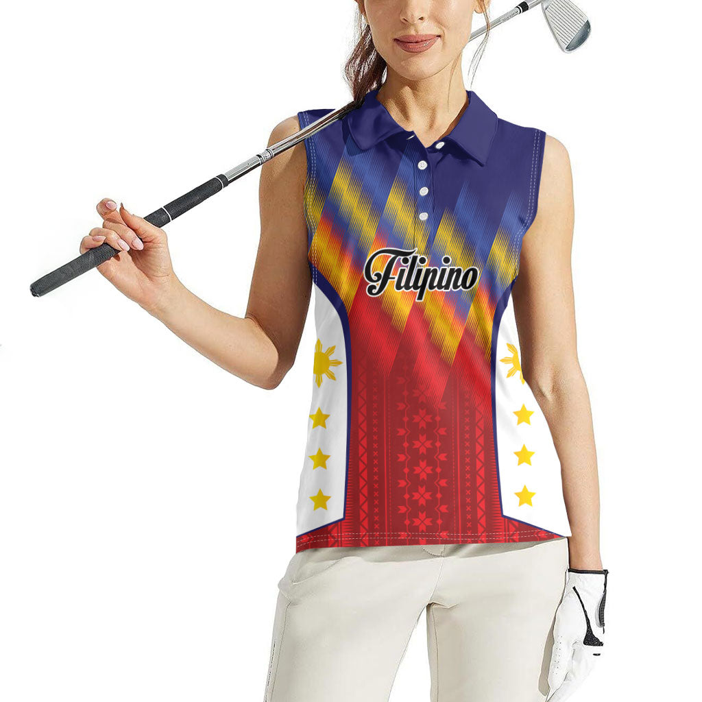 Personalized Philippines Eight Rays Sun Women Sleeveless Polo Shirt Traditional Filipino Igorot Pattern Motif