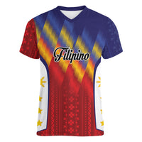 Personalized Philippines Eight Rays Sun Women V-Neck T-Shirt Traditional Filipino Igorot Pattern Motif