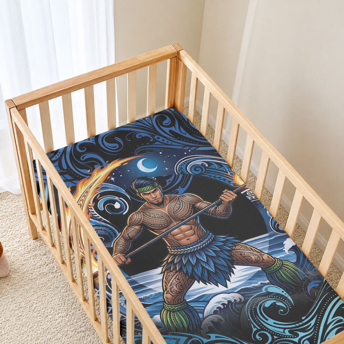 Samoa Siva Afi Baby Bed Cover Fireknife Fire Dance Pacific Tribal Motif LT9 - Polynesian Pride