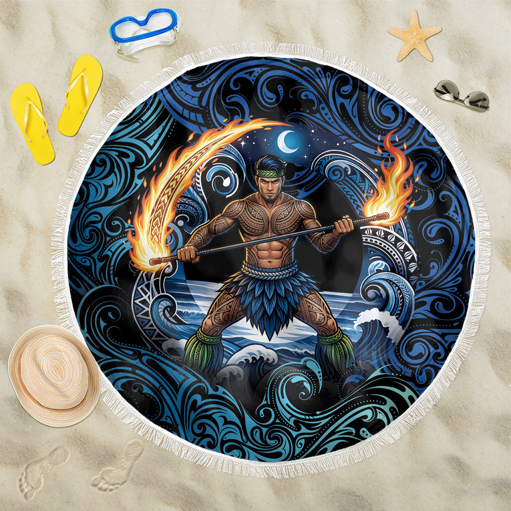 Samoa Siva Afi Beach Blanket Fireknife Fire Dance Pacific Tribal Motif LT9 One Size 150cm Blue - Polynesian Pride