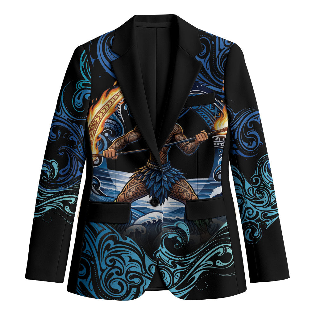 Samoa Siva Afi Blazer Fireknife Fire Dance Pacific Tribal Motif LT9 Unisex Blue - Polynesian Pride