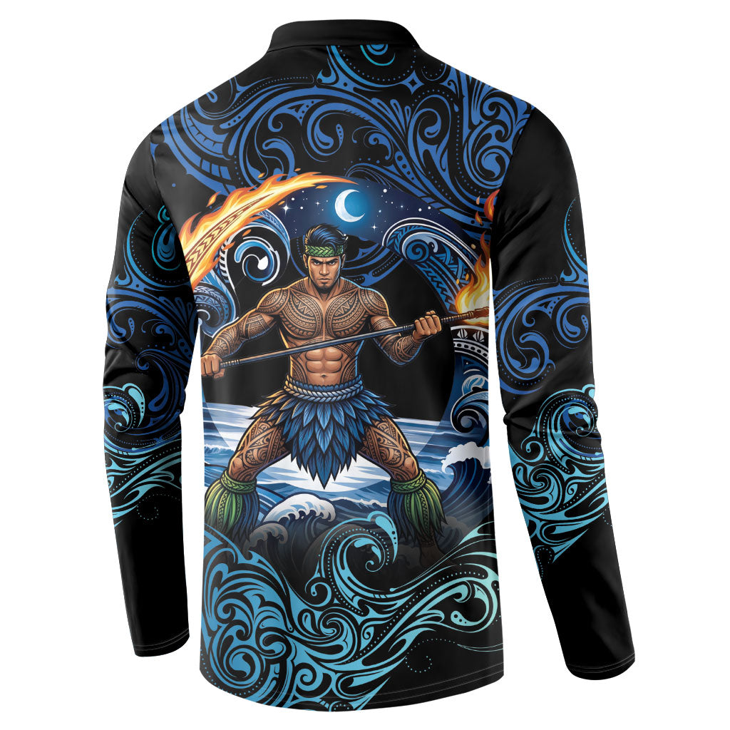Samoa Siva Afi Button Sweatshirt Fireknife Fire Dance Pacific Tribal Motif