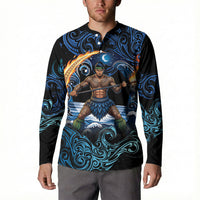 Samoa Siva Afi Button Sweatshirt Fireknife Fire Dance Pacific Tribal Motif
