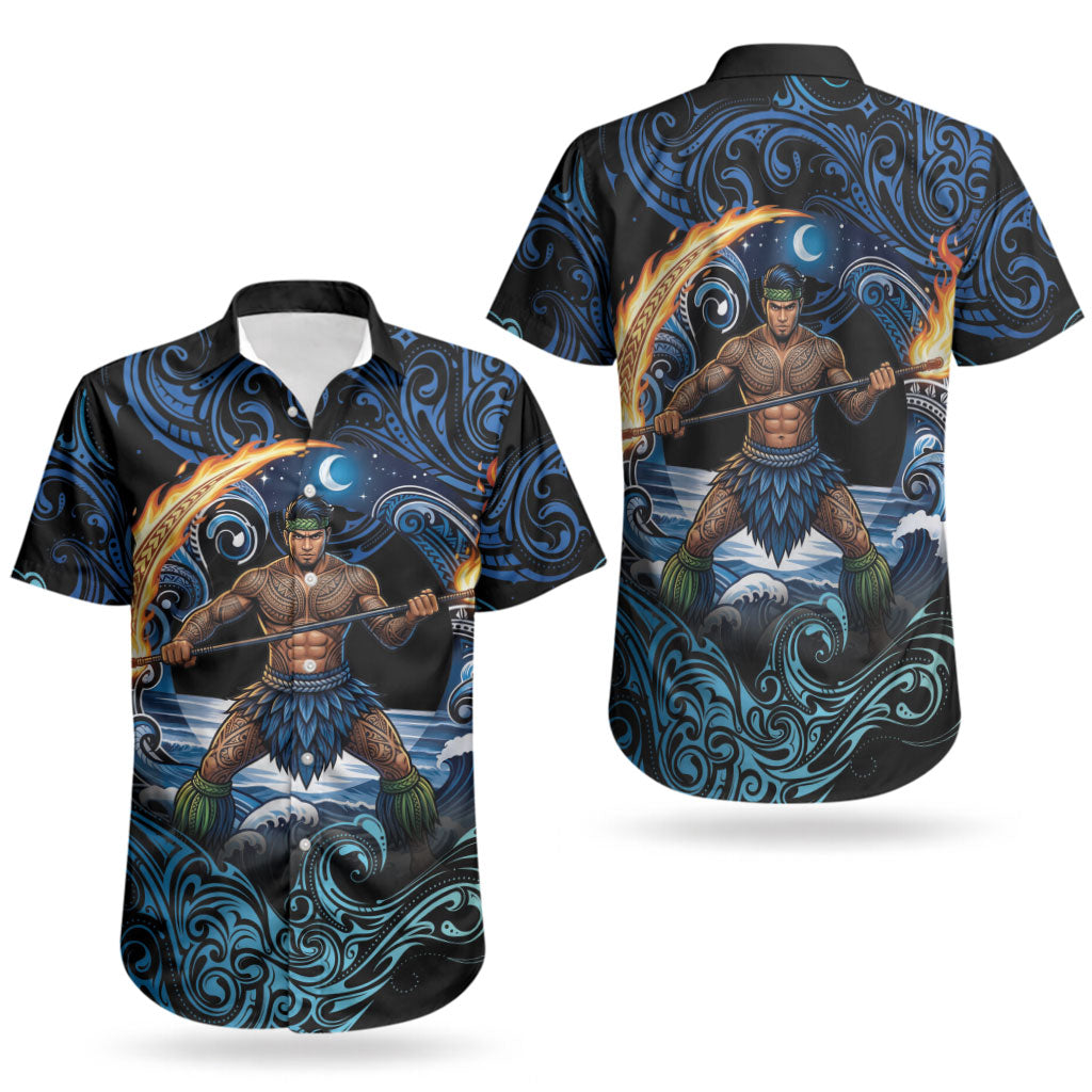 Samoa Siva Afi Couples Matching Mermaid Dress and Hawaiian Shirt Fireknife Fire Dance Pacific Tribal Motif