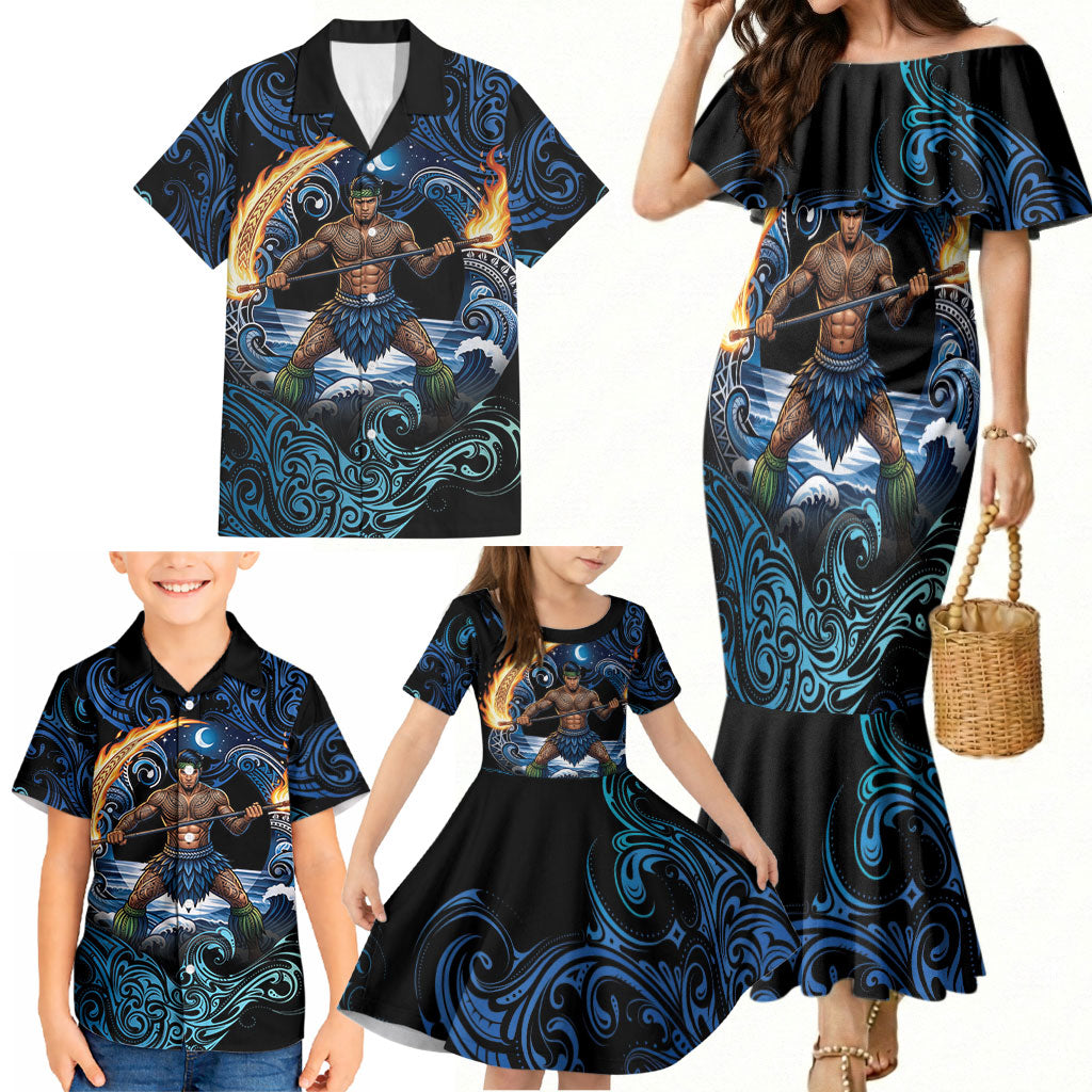 Samoa Siva Afi Family Matching Mermaid Dress and Hawaiian Shirt Fireknife Fire Dance Pacific Tribal Motif LT9 - Polynesian Pride