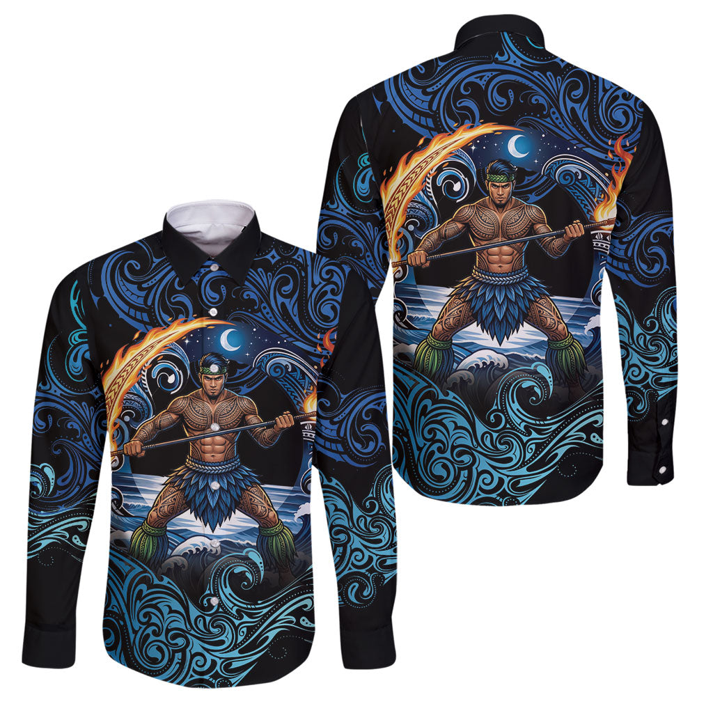 Samoa Siva Afi Family Matching Off Shoulder Short Dress and Hawaiian Shirt Fireknife Fire Dance Pacific Tribal Motif