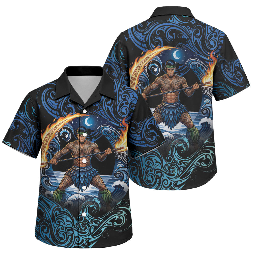 Samoa Siva Afi Family Matching Off Shoulder Short Dress and Hawaiian Shirt Fireknife Fire Dance Pacific Tribal Motif