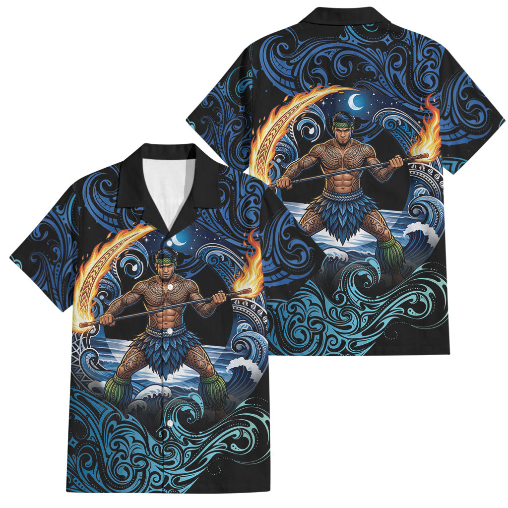 Samoa Siva Afi Family Matching Short Sleeve Bodycon Dress and Hawaiian Shirt Fireknife Fire Dance Pacific Tribal Motif