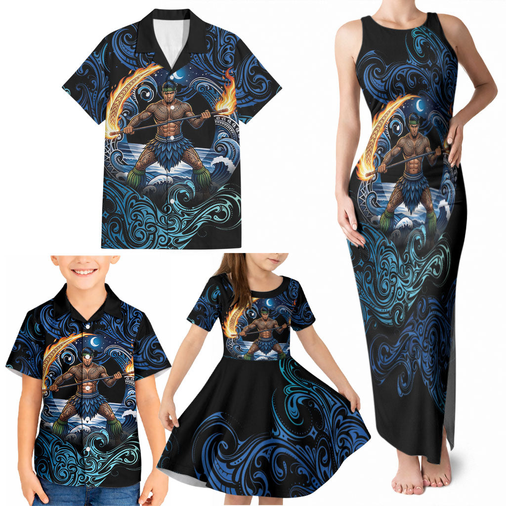 Samoa Siva Afi Family Matching Tank Maxi Dress and Hawaiian Shirt Fireknife Fire Dance Pacific Tribal Motif LT9 - Polynesian Pride