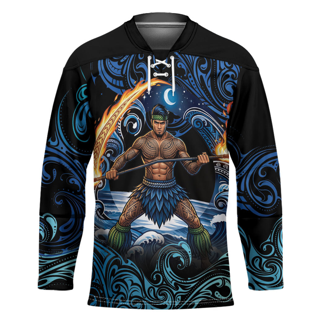 Samoa Siva Afi Hockey Jersey Fireknife Fire Dance Pacific Tribal Motif
