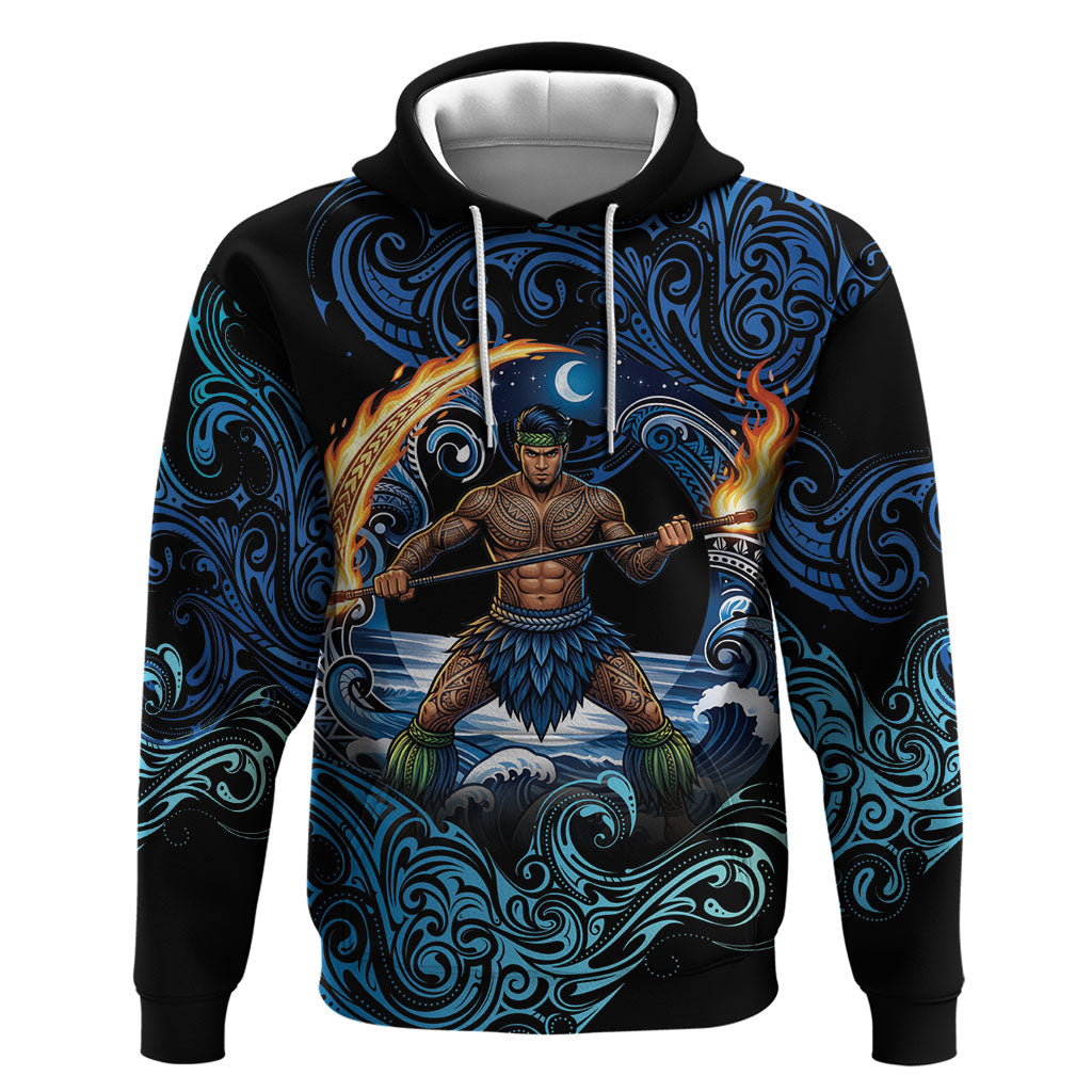 Samoa Siva Afi Hoodie Fireknife Fire Dance Pacific Tribal Motif LT9 Pullover Hoodie Blue - Polynesian Pride