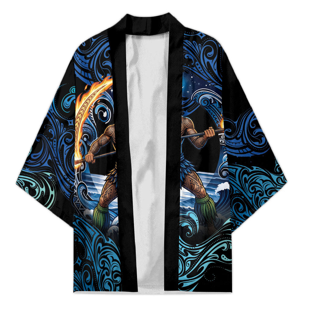 Samoa Siva Afi Kimono Fireknife Fire Dance Pacific Tribal Motif LT9 Unisex Blue - Polynesian Pride