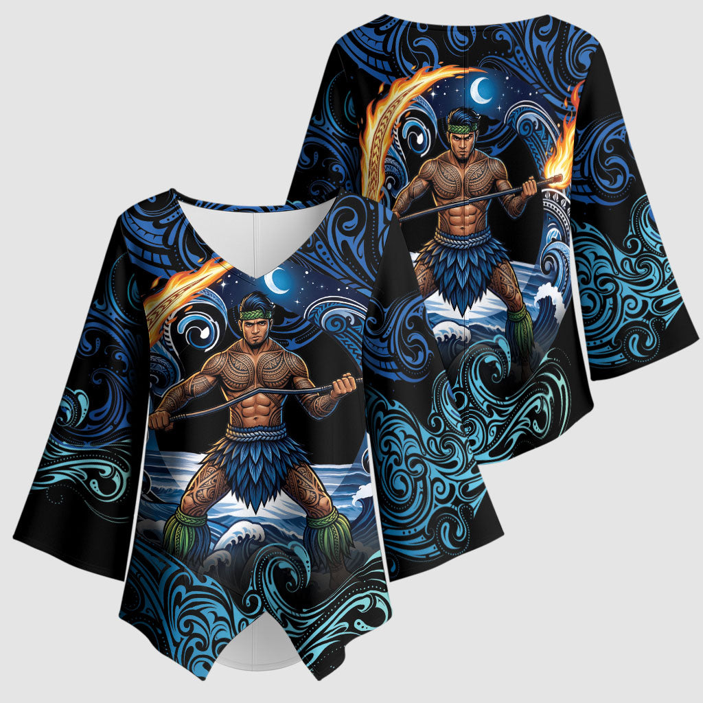 Samoa Siva Afi Kimono Sleeve Blouse Fireknife Fire Dance Pacific Tribal Motif