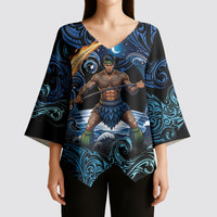 Samoa Siva Afi Kimono Sleeve Blouse Fireknife Fire Dance Pacific Tribal Motif