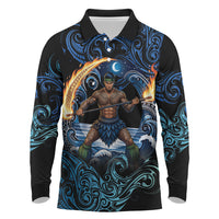 Samoa Siva Afi Long Sleeve Polo Shirt Fireknife Fire Dance Pacific Tribal Motif