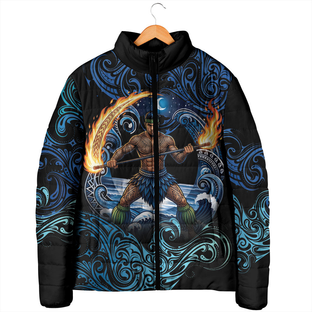 Samoa Siva Afi Padded Jacket Fireknife Fire Dance Pacific Tribal Motif