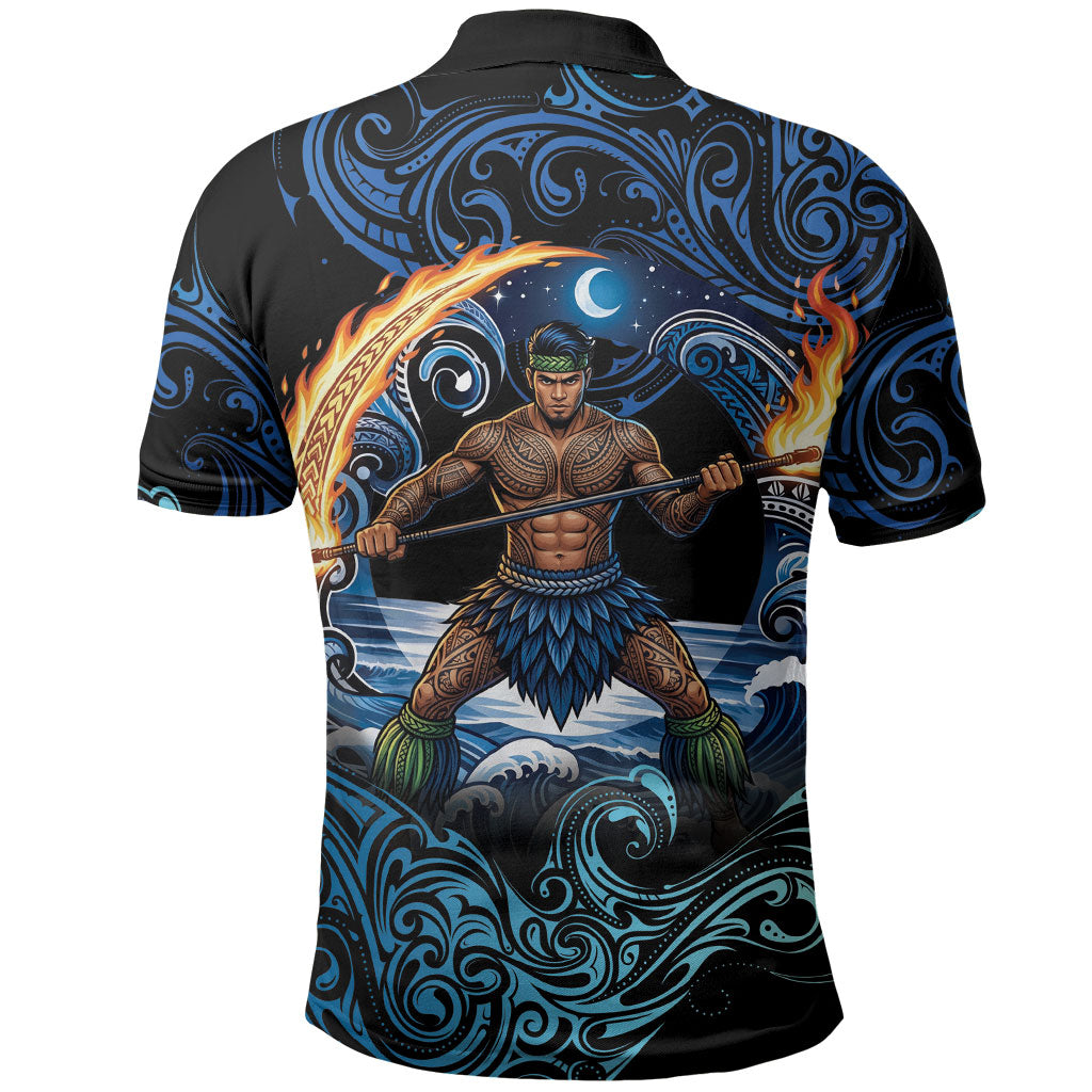 Samoa Siva Afi Polo Shirt Fireknife Fire Dance Pacific Tribal Motif